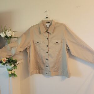 Biege Button Down Ling Sleeve Strech Avenue Top